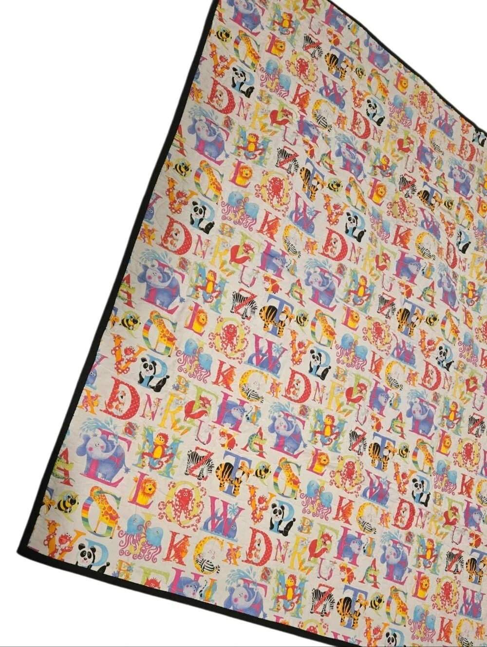 Alphabet Soup Handcrafted Cotton Letters Animals Baby Child Double Sided Quilt